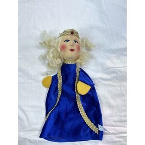 Vintage Kersa German Princess Queen Felt Cloth Hand Puppet Blue Gold